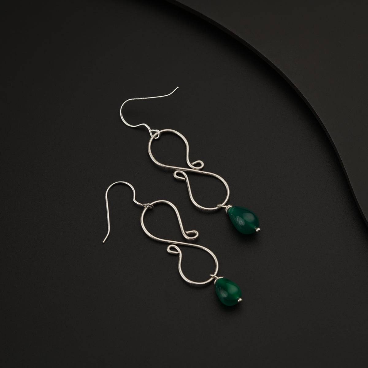 Silver Wire Earring with Green Onyx