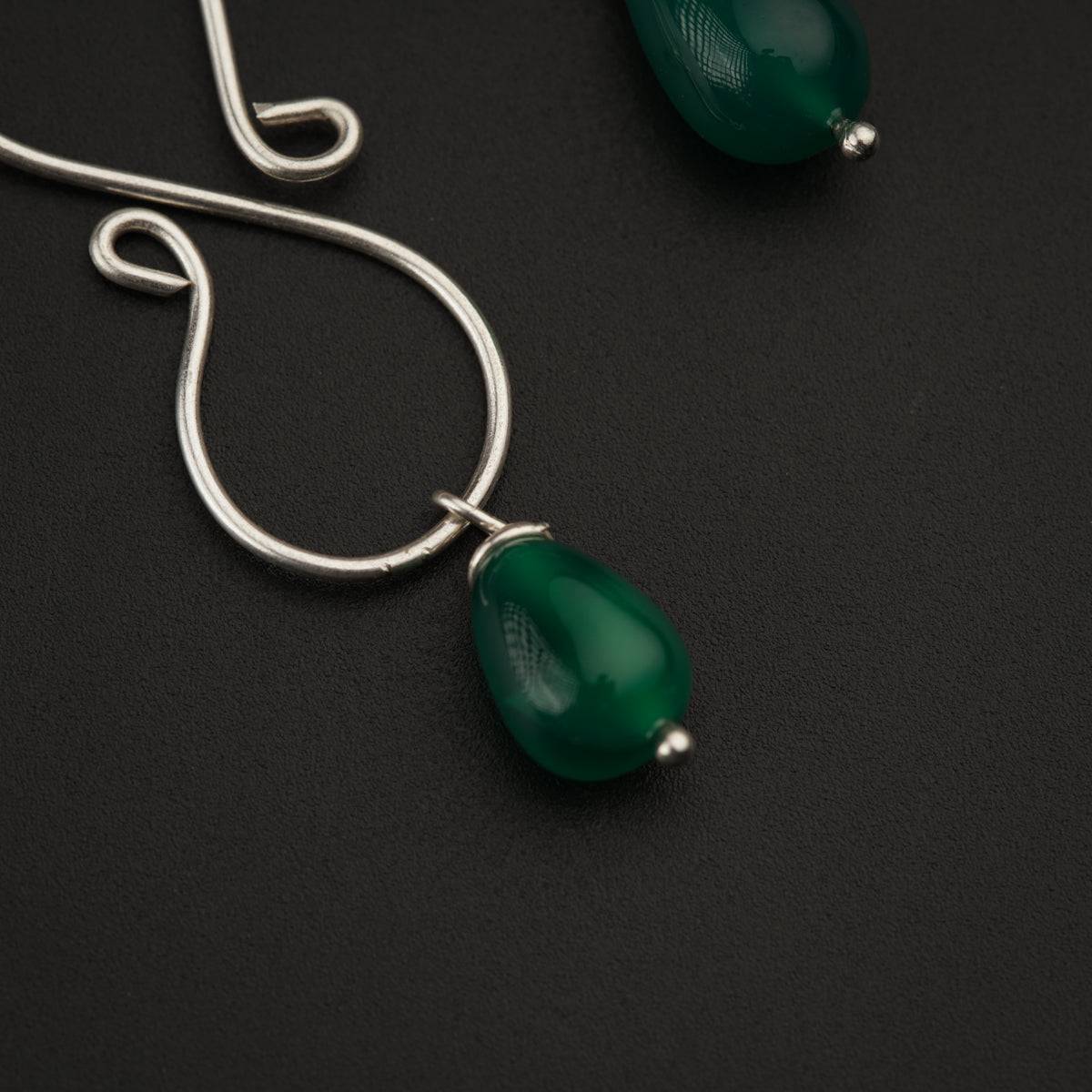 Silver Wire Earring with Green Onyx