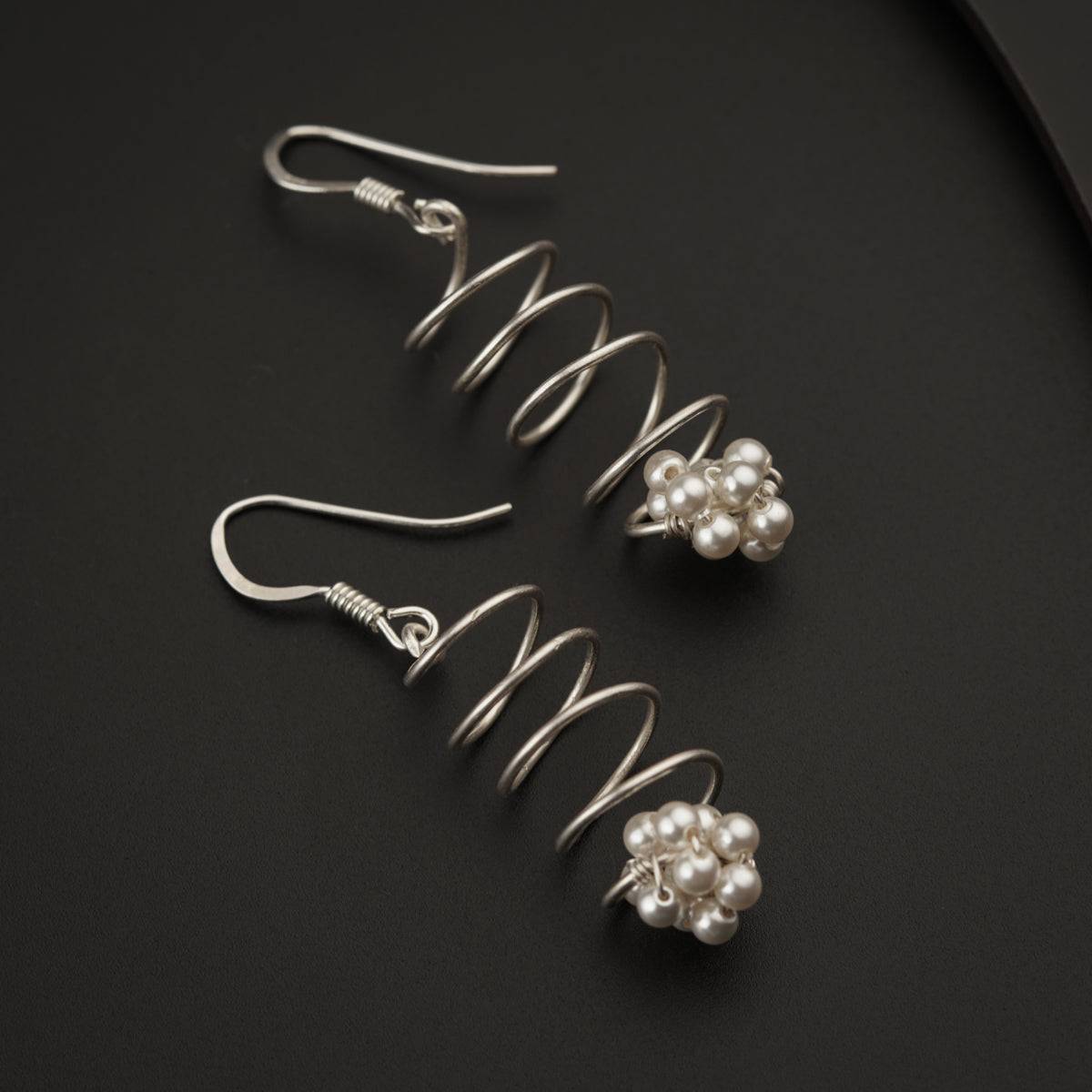 Silver Wire Spring Earring with Pearls