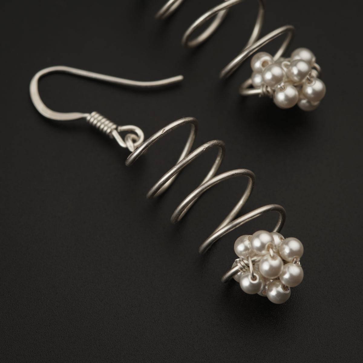 Silver Wire Spring Earring with Pearls