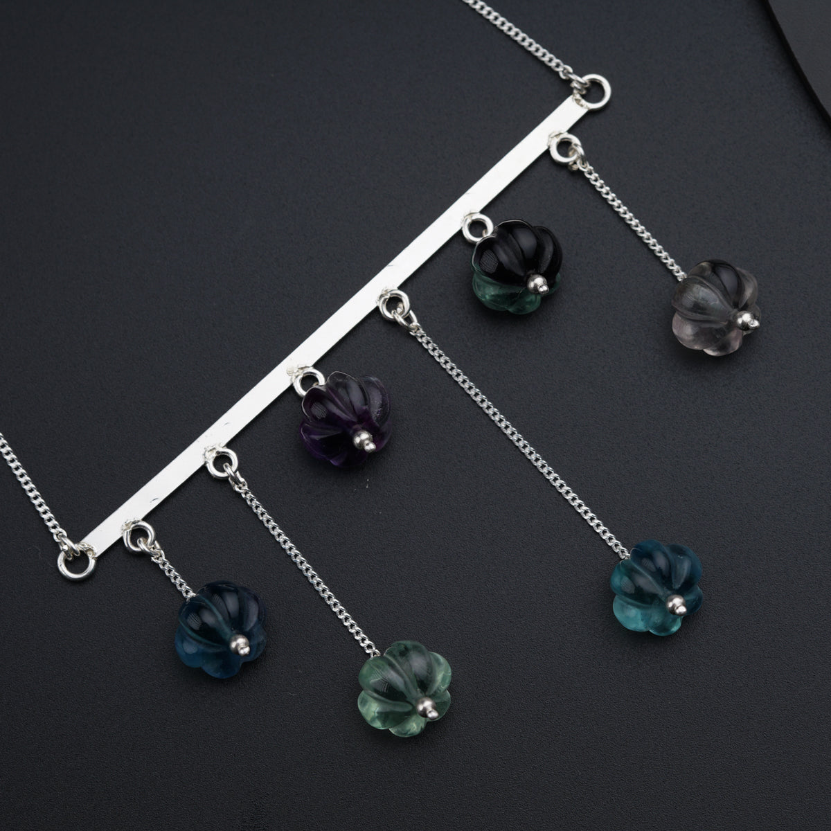 Abstract Silver Necklace with Fluorite Stones