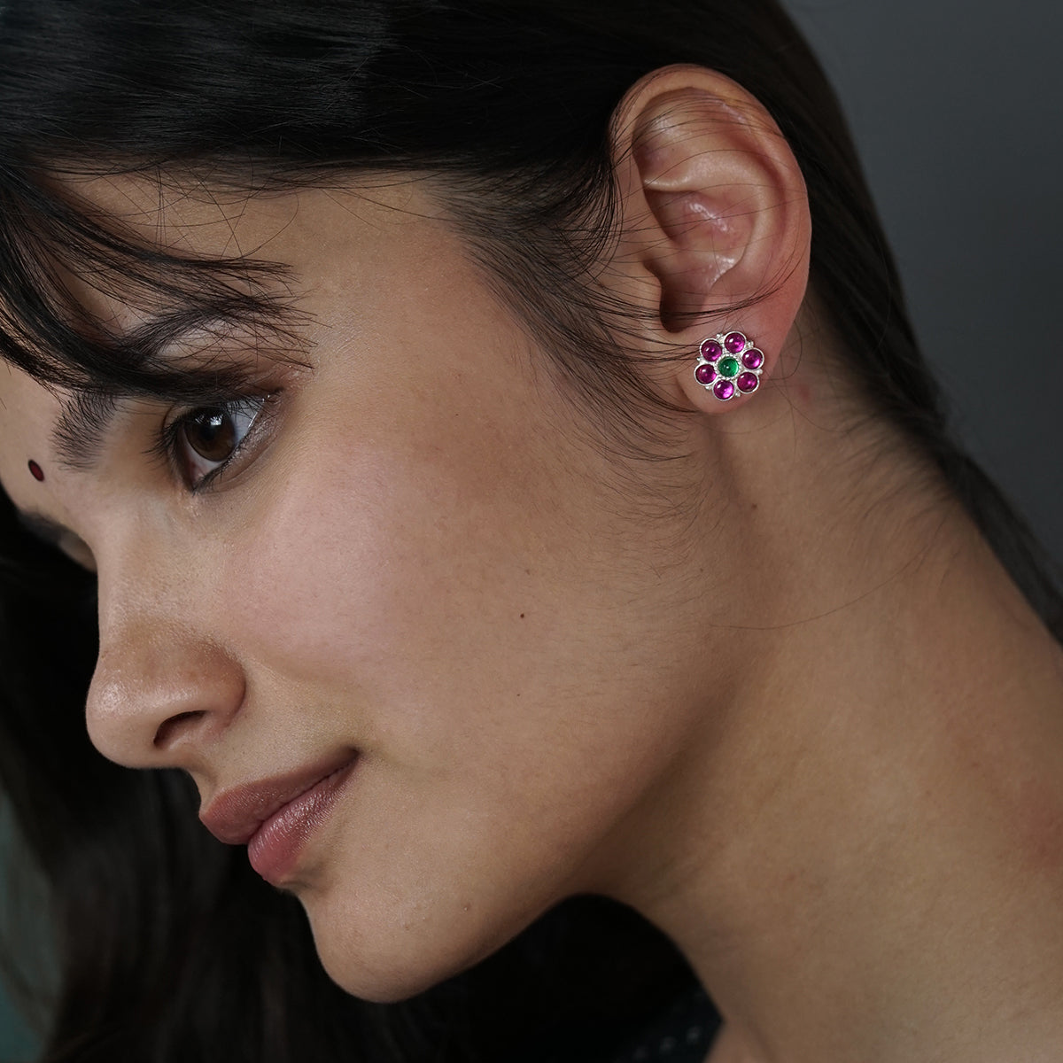 Silver Pink Flower Earring