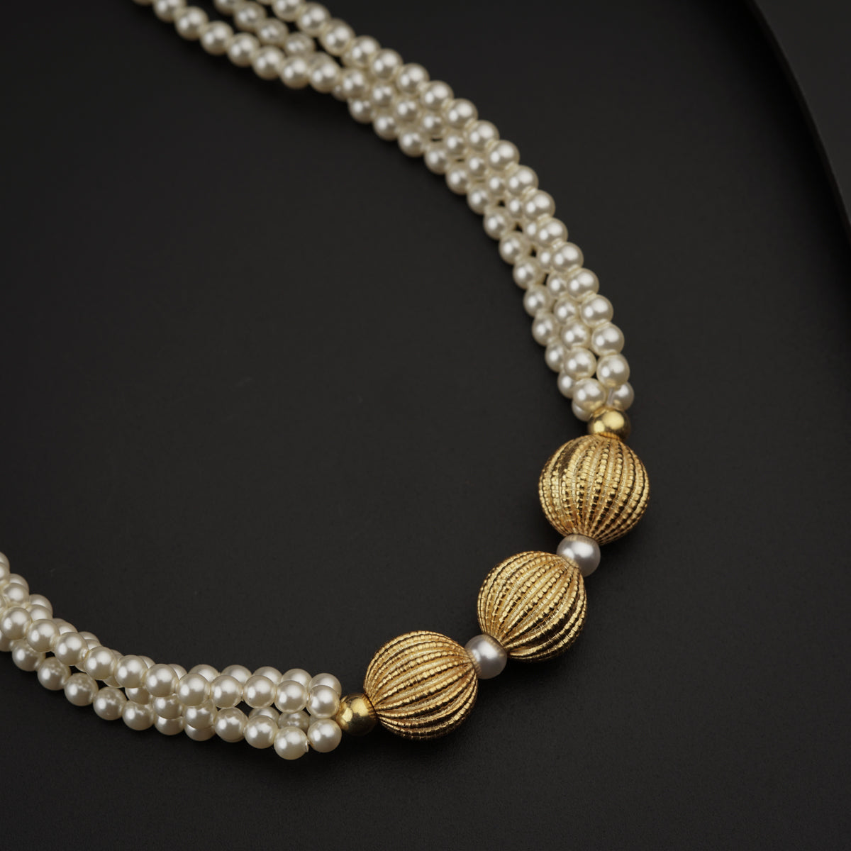 Silver Beads Motif Necklace with Pearls Gold Plated
