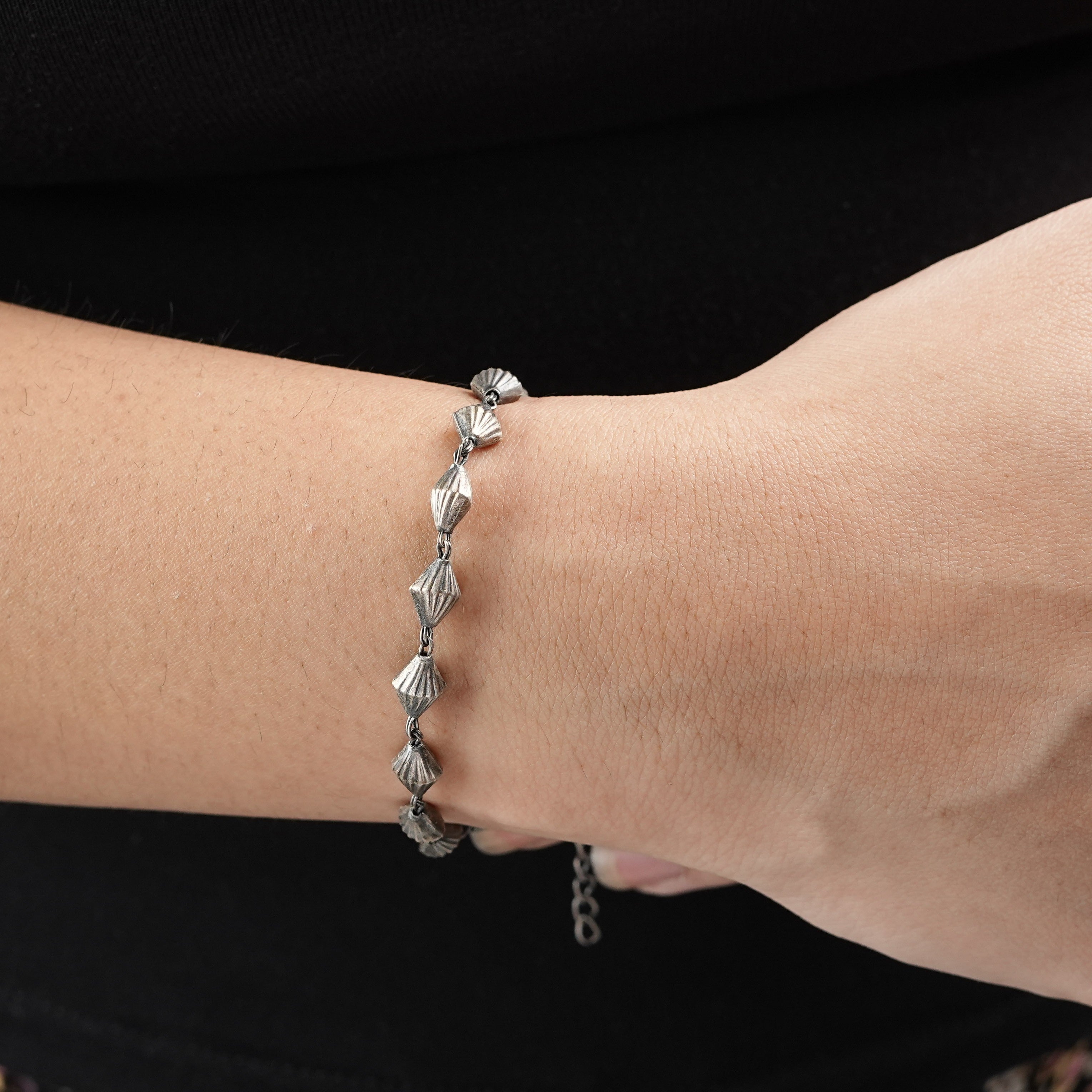 Oxidized Silver Beads Bracelet