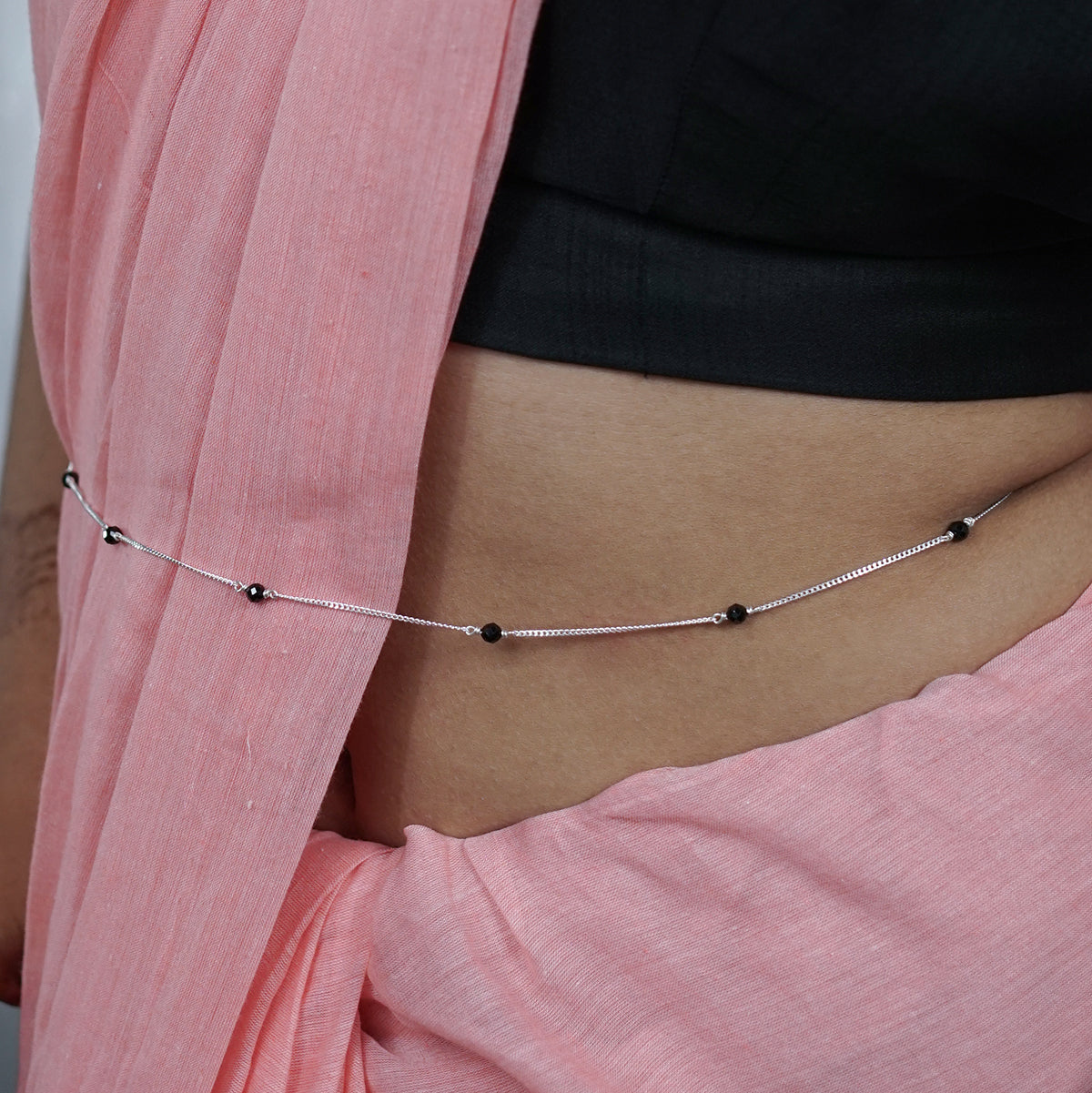 Silver Waist Chain with Black Spinel