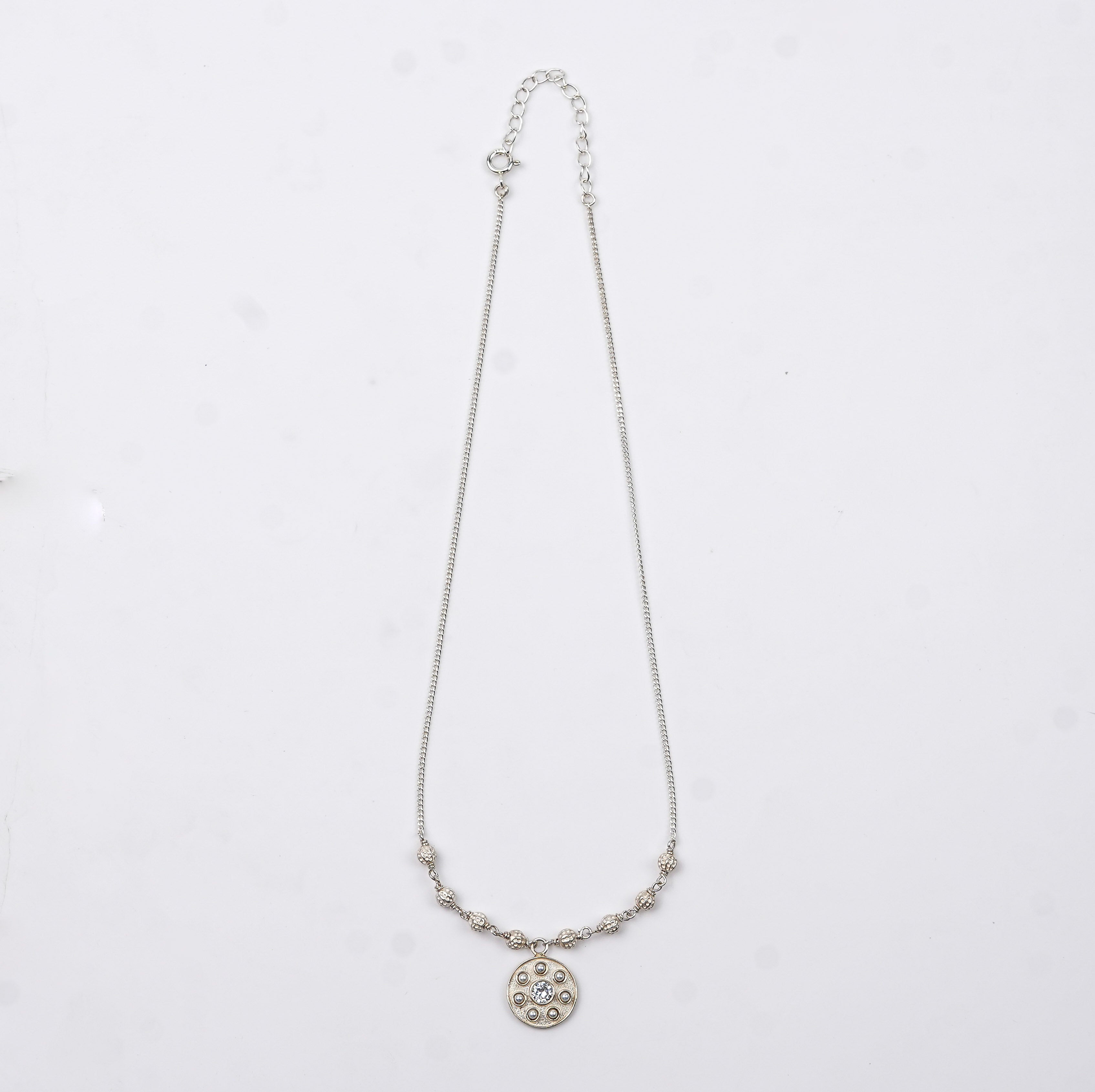 Moha Maya Shiny Silver Beads Necklace with Pearls