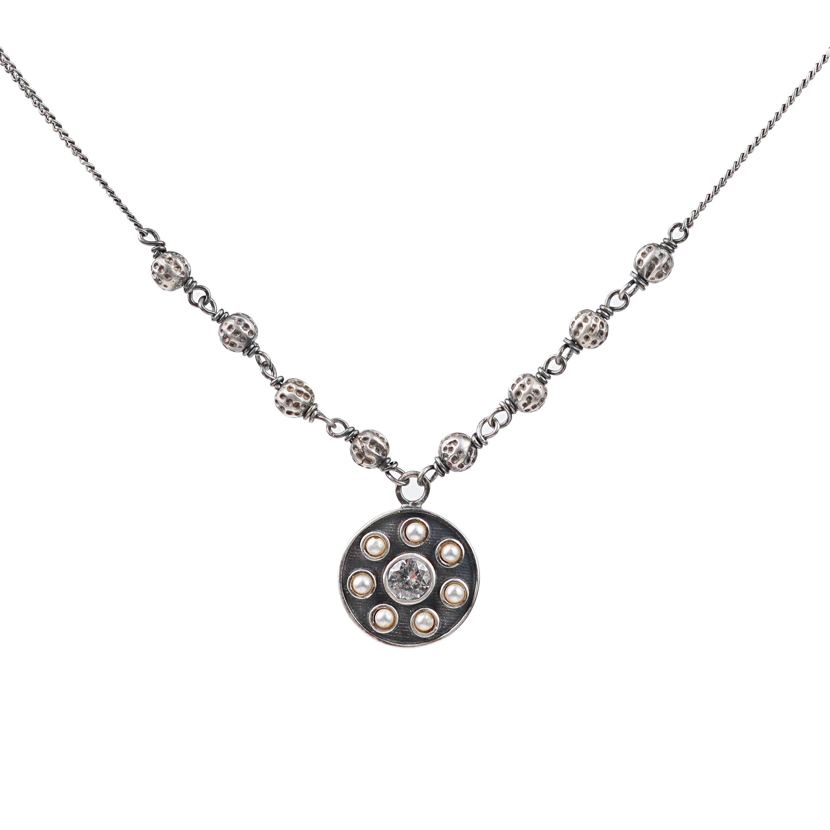 Moha Maya Oxidized Silver Beads Necklace with Pearls