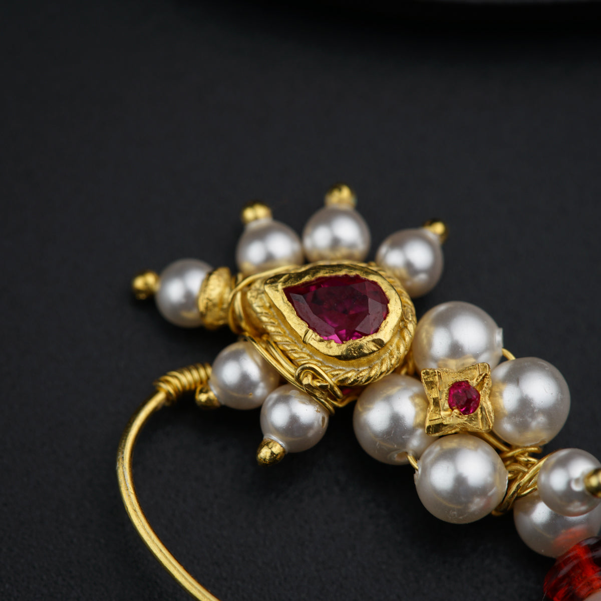 Maharashtrian Pearl Silver Nath- Left pierced, gold plated