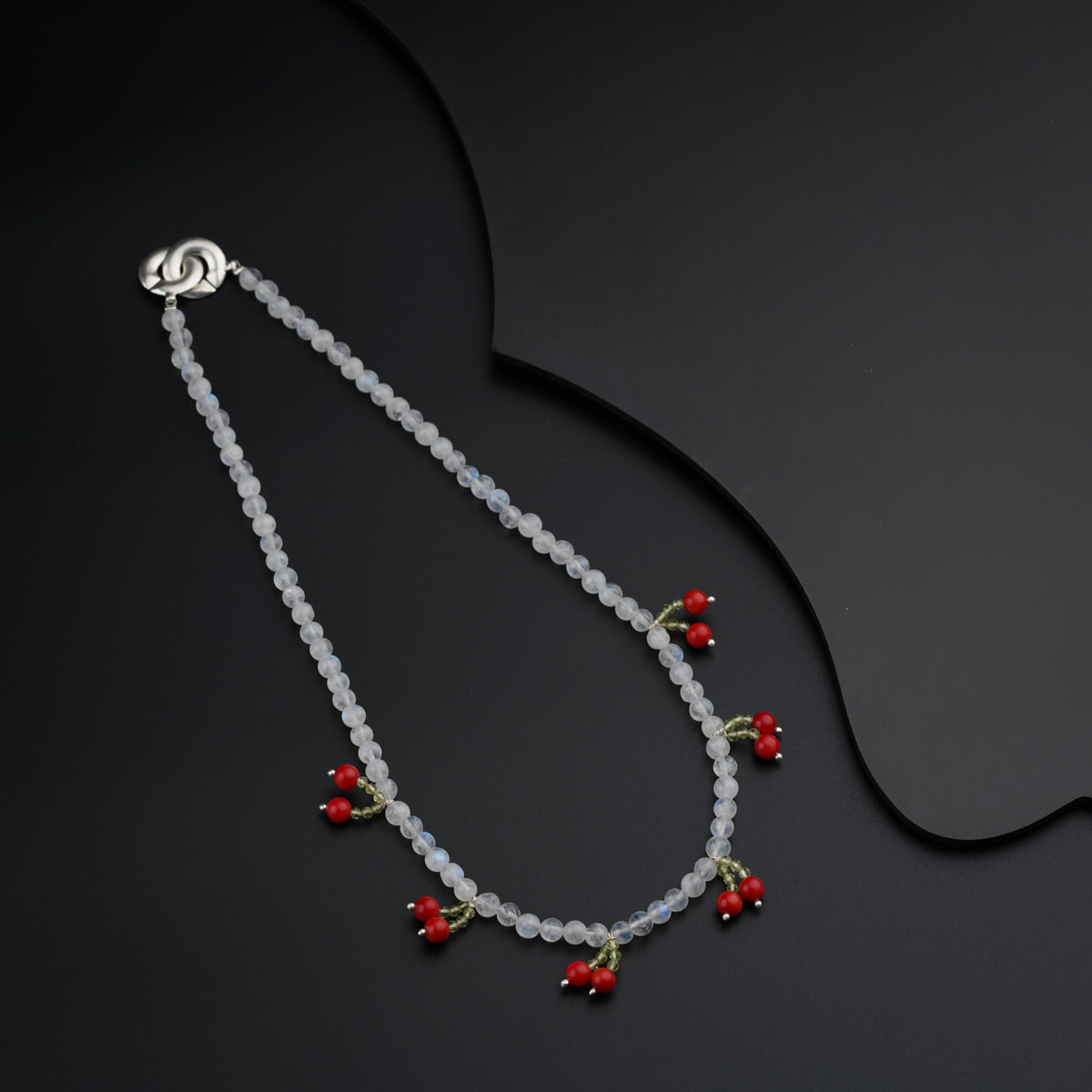 Cherry On the Rocks :Crystals,Peridot and Corals Necklace