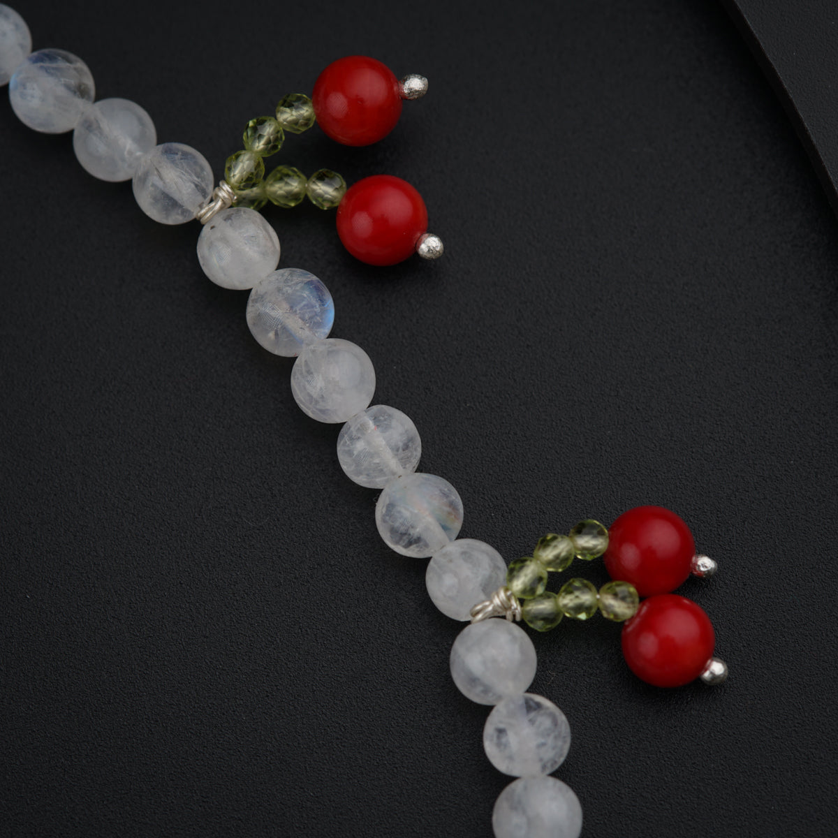 Cherry On the Rocks :Crystals,Peridot and Corals Necklace