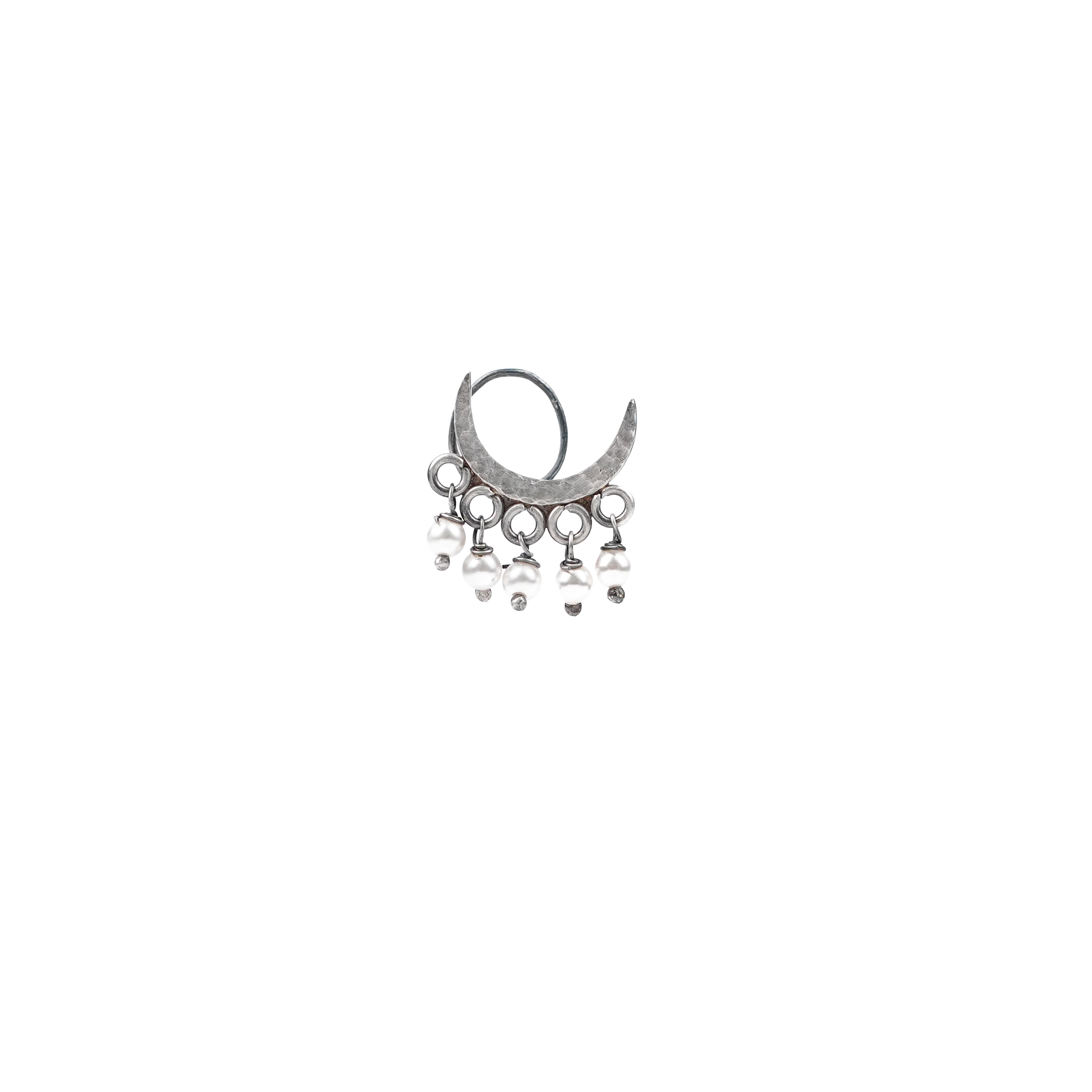 Oxidised Hammered Chandrakor Pierced Nose Pin (Large)