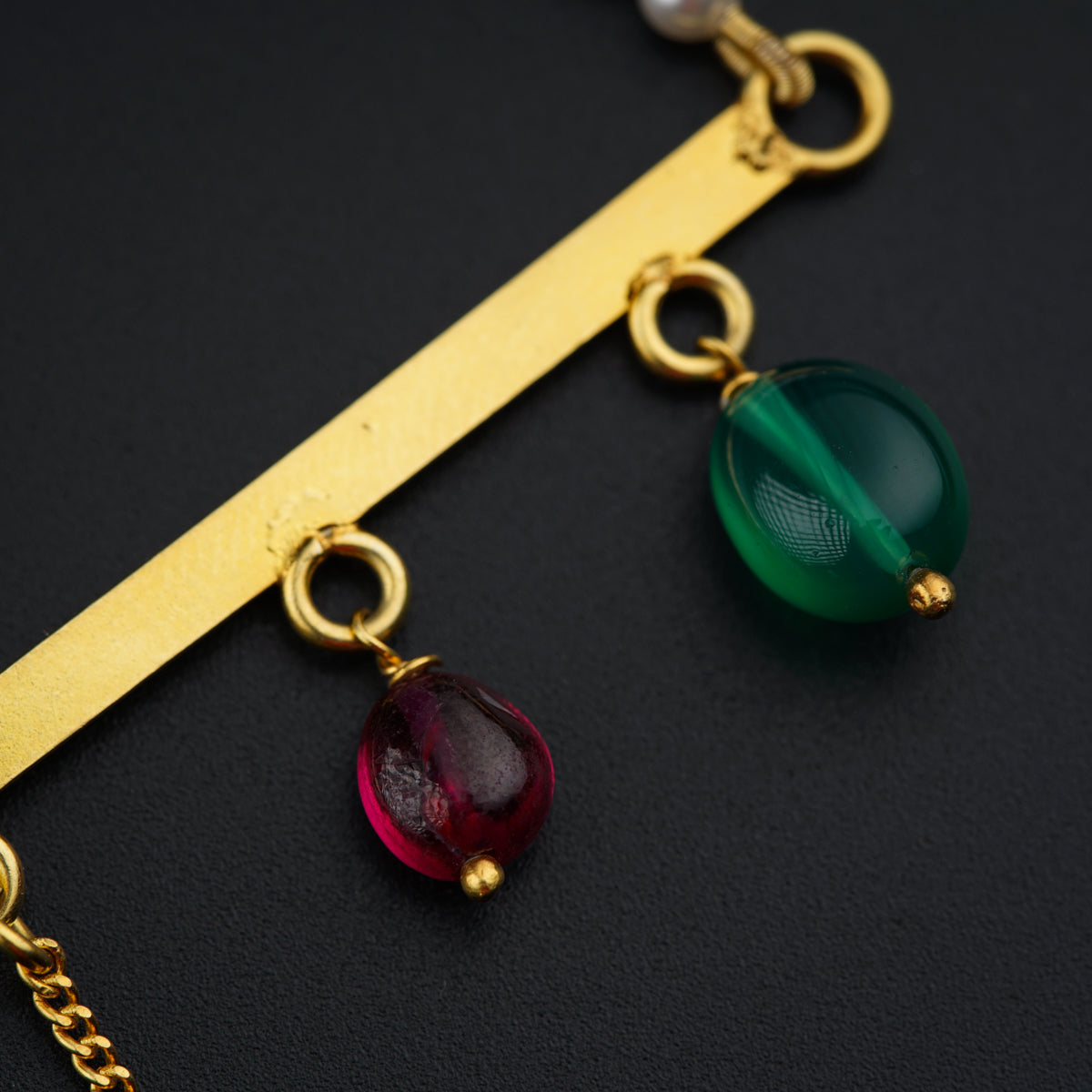 Abstract Silver Necklace with Green Onyx Ruby (Gold Plated)