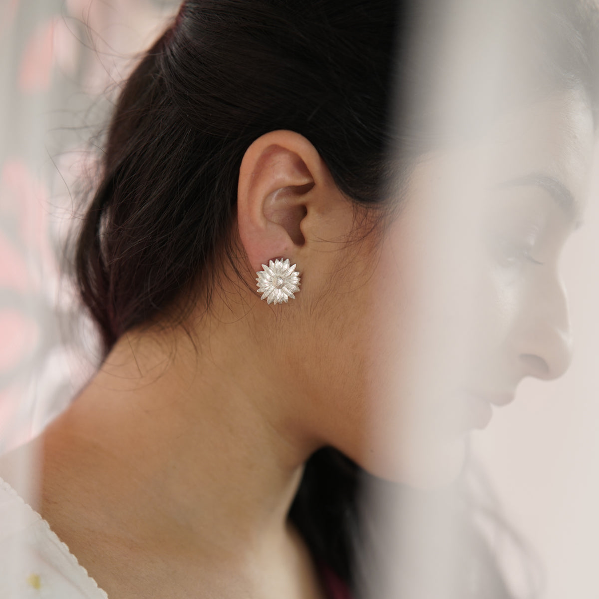 Silver Sunflower Earring