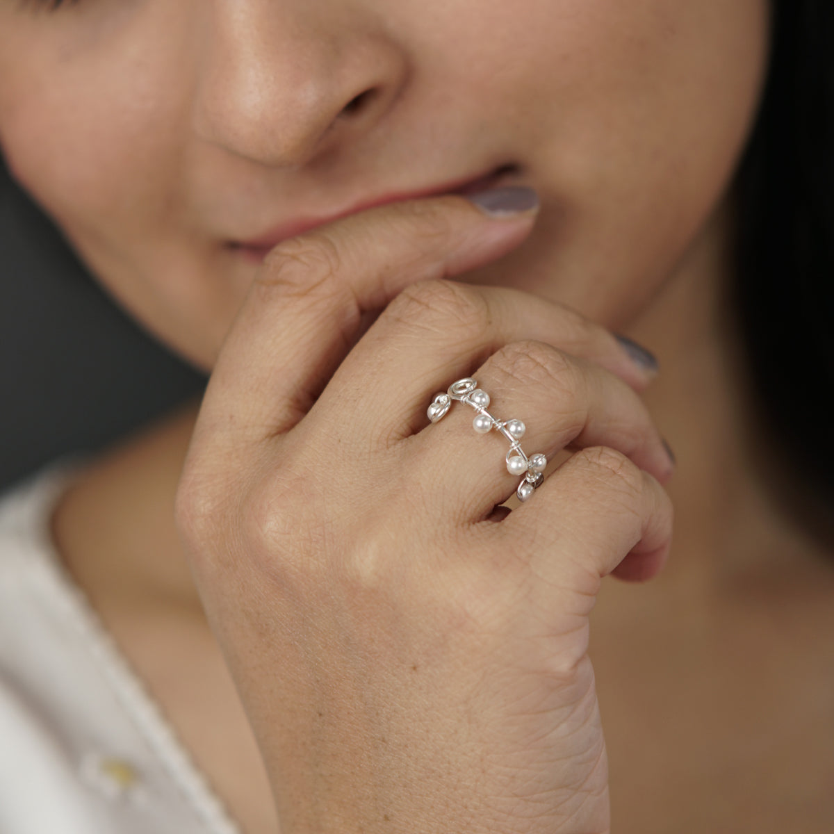 Pearl Binded Silver Ring