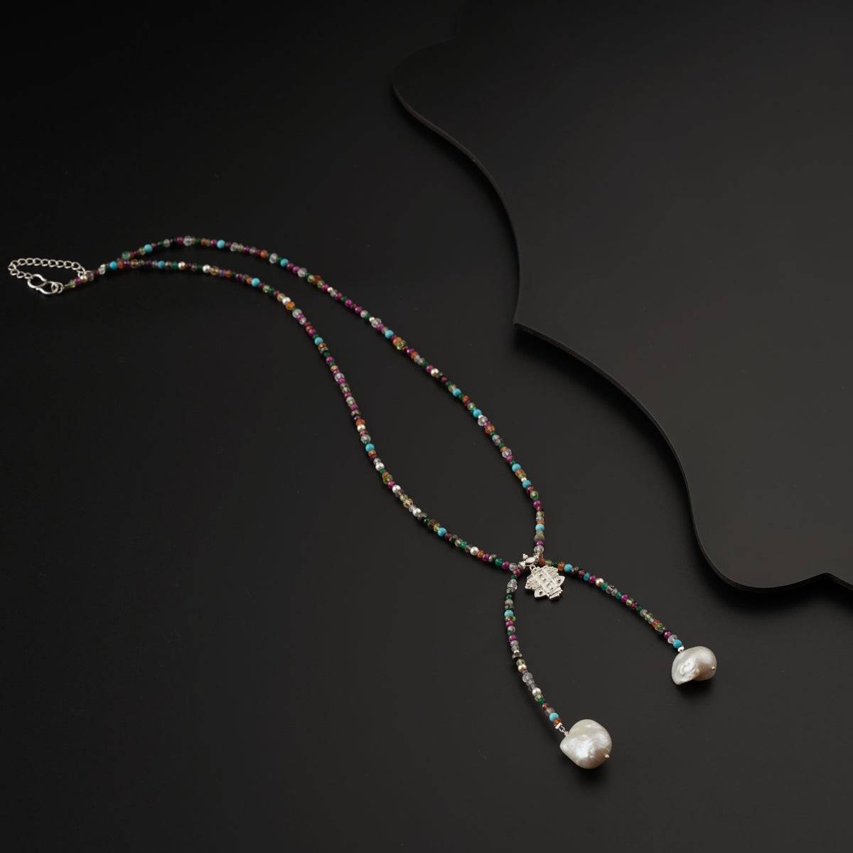 Saaj Motif Shikhar Necklace with Multicolor Semi Precious Stones and Pearls