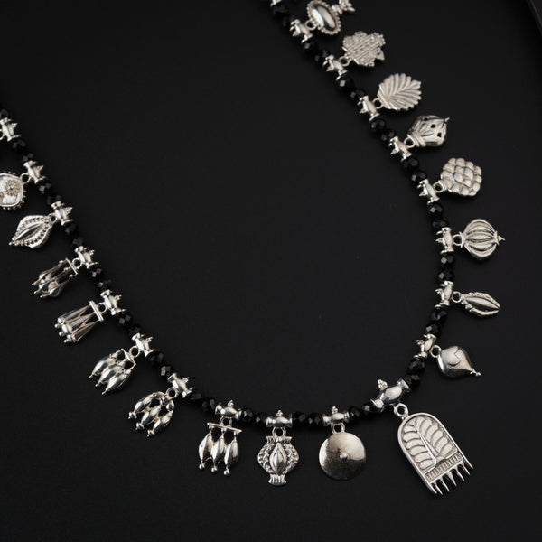 The Aadyaa Saaj (Silver, Black spinel) Short | 92.5 Silver | Shiny Silver Finish ( Made to Order )