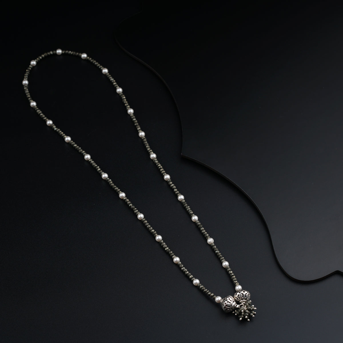 Silver Necklace with Pyrite Pearls