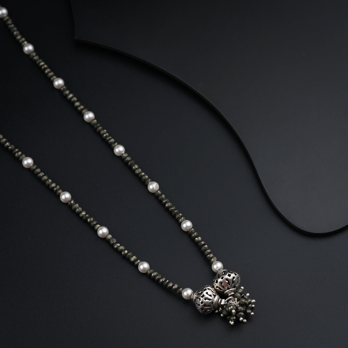 Silver Necklace with Pyrite Pearls