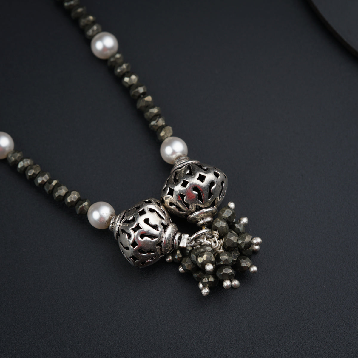 Silver Necklace with Pyrite Pearls