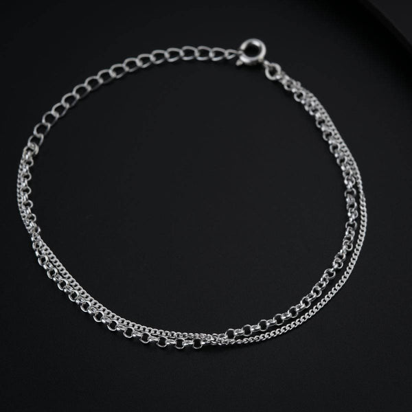 Silver chain double layer bracelet on black background