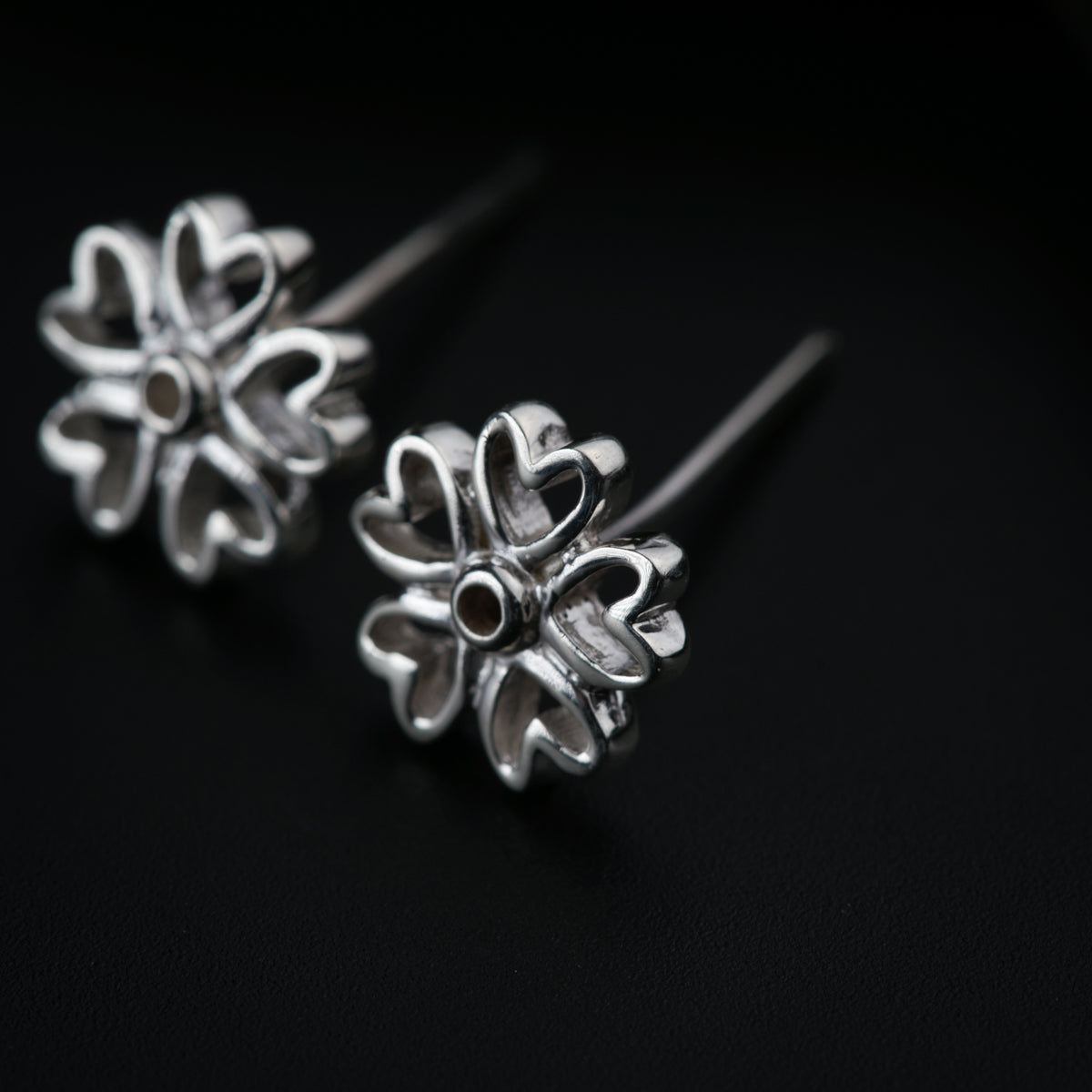 Silver Shiny Flower Studs