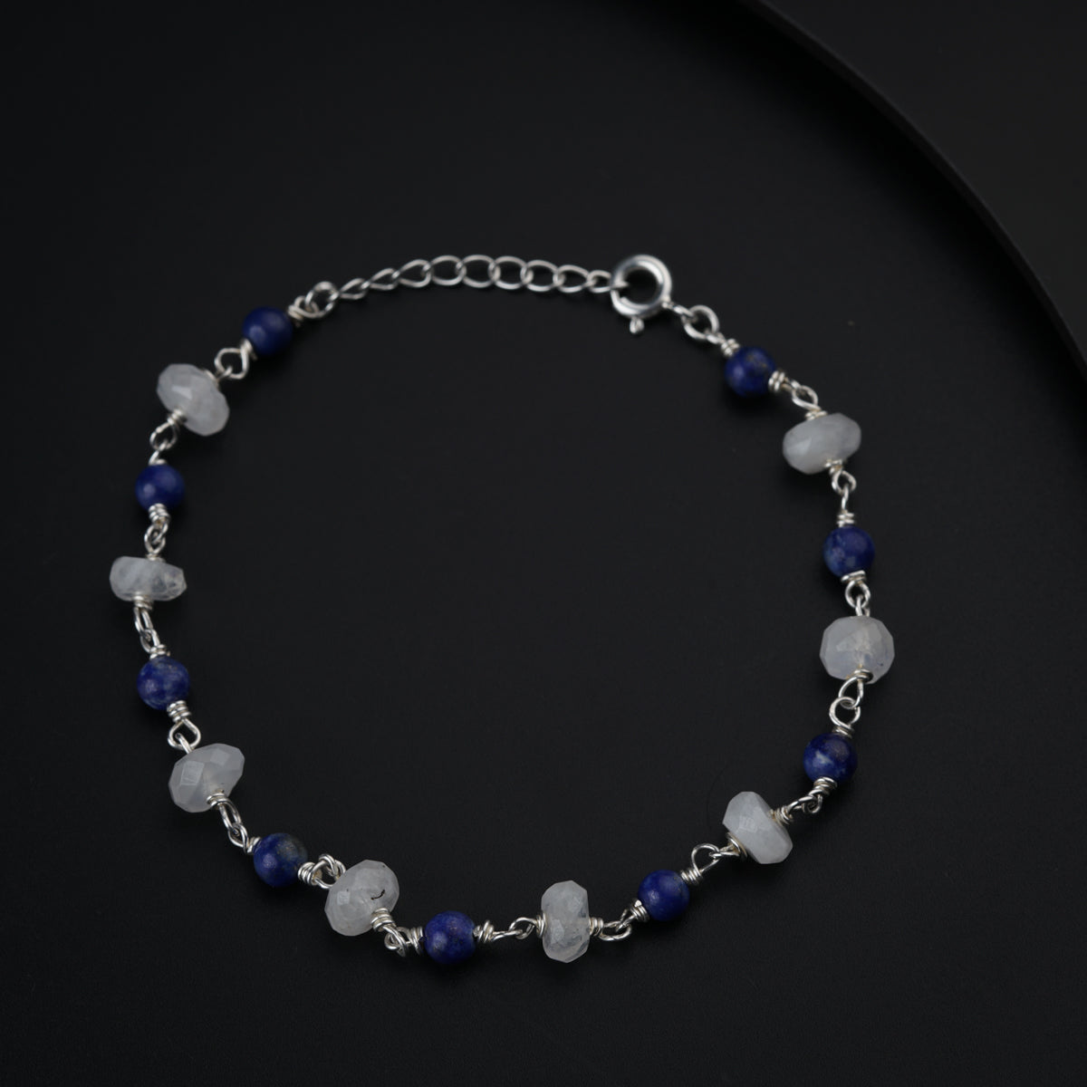 Moonstone and Lapis Lazuli Silver Bracelet