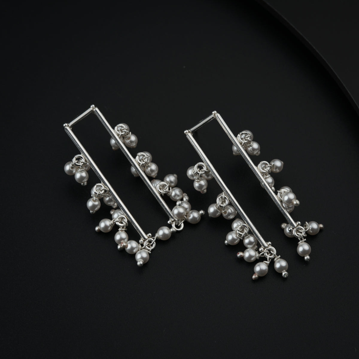 Silver Earring with Pearl Bunches