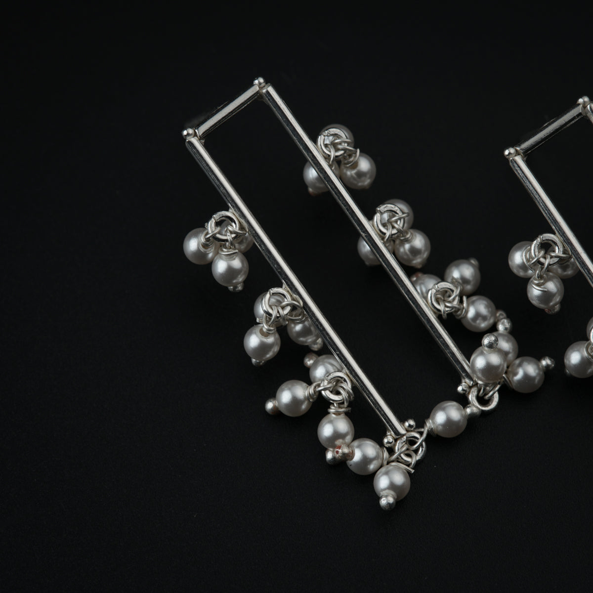 Silver Earring with Pearl Bunches