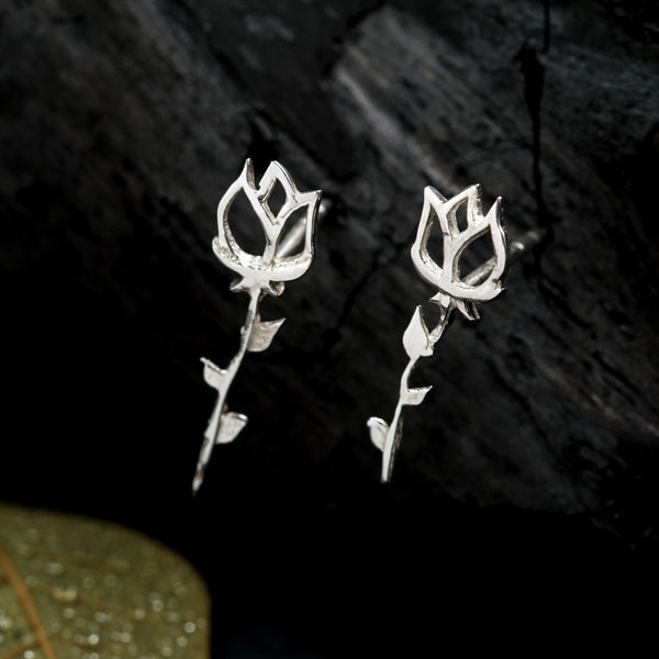 Sterling silver rose earrings for women, floral jewelry, House of Aadyaa