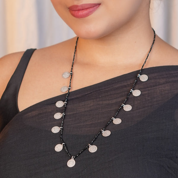 Silver Oxidised Putali Necklace with Black Spinel – Short (Made to Order)