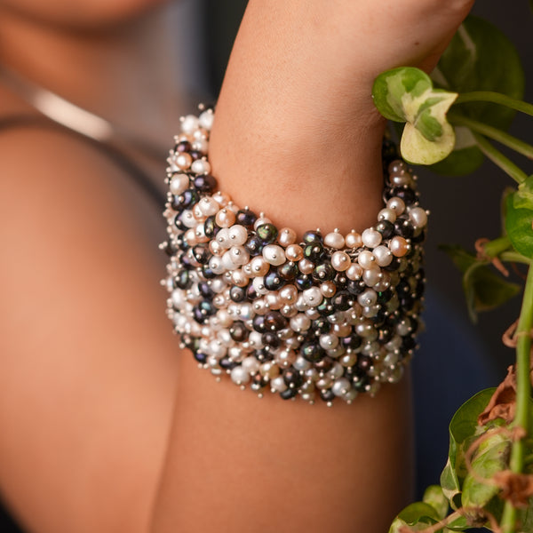 Silver Statement Bracelet with Baroque & Freshwater Pearls
