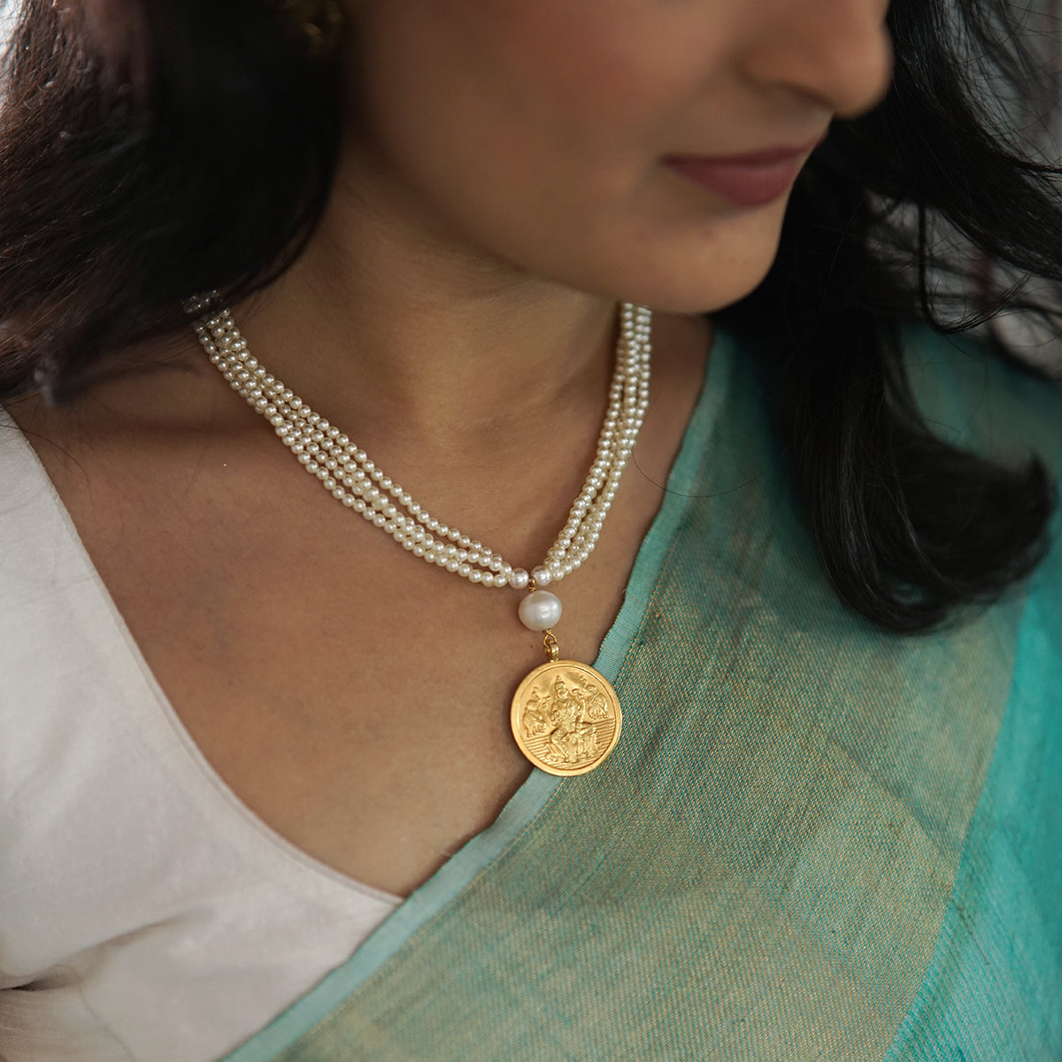 Lakshmi Motif Thushee Necklace Gold Plated