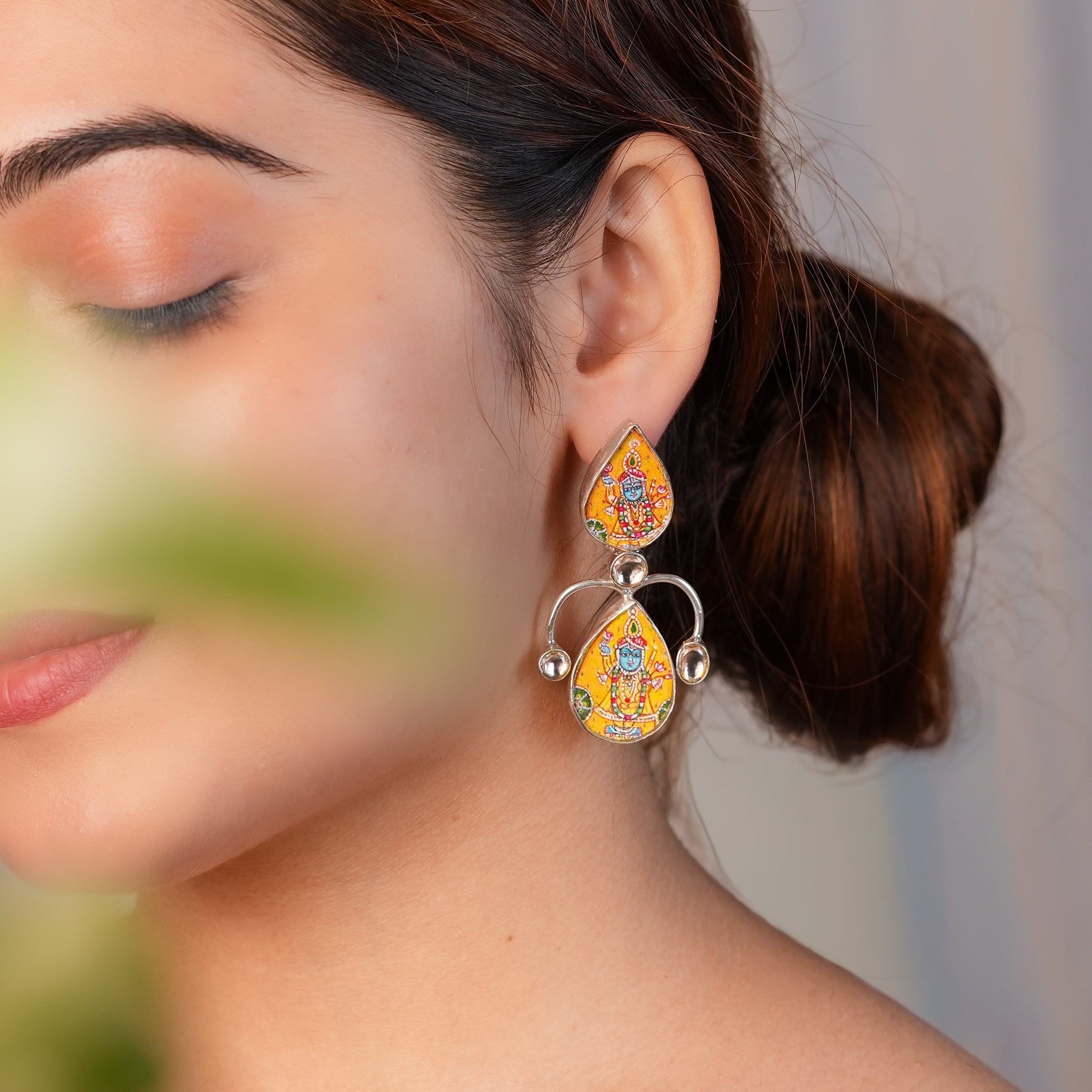 Silver Miniature Hand-Painted Statement Earrings