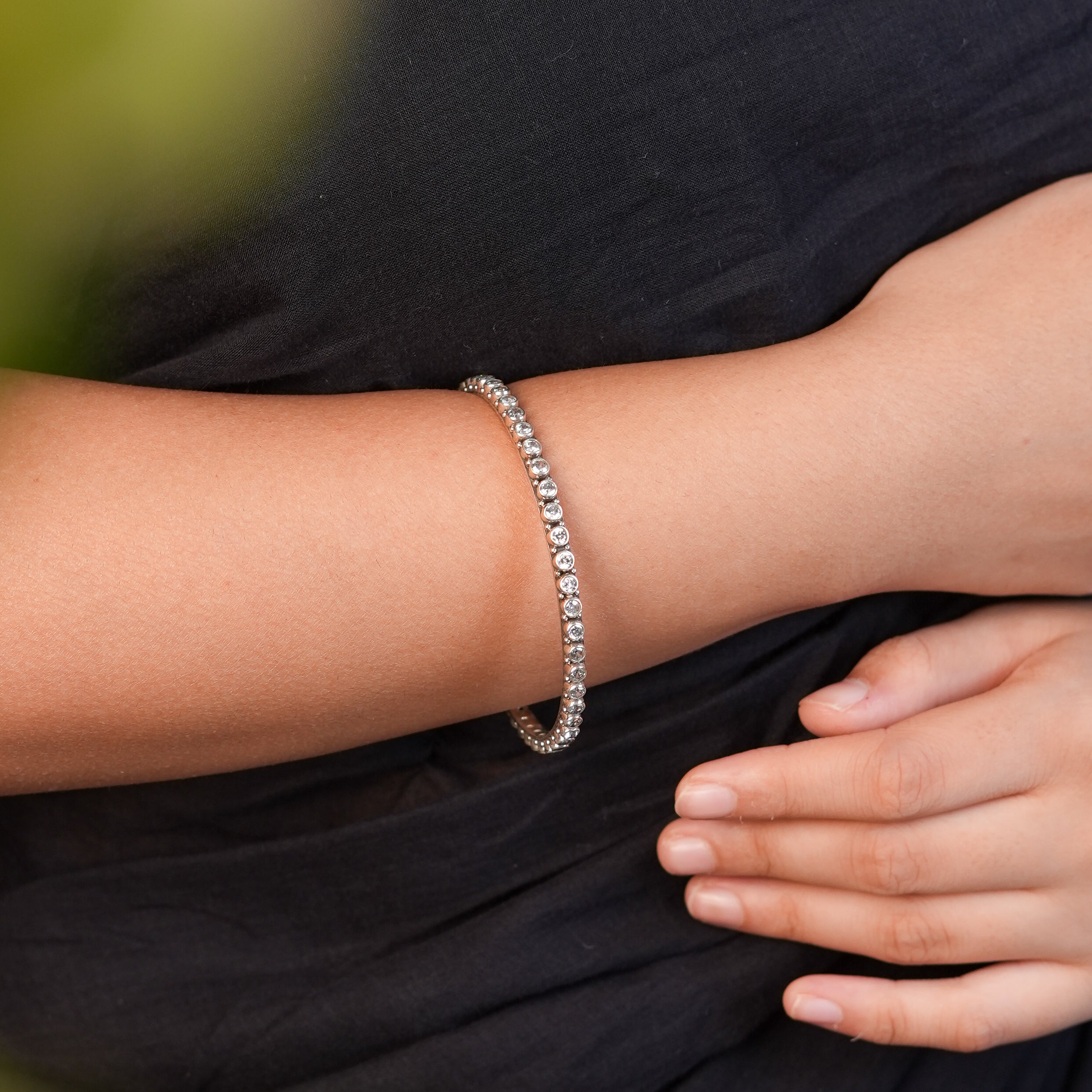 Silver Bangle with White CZ Stone