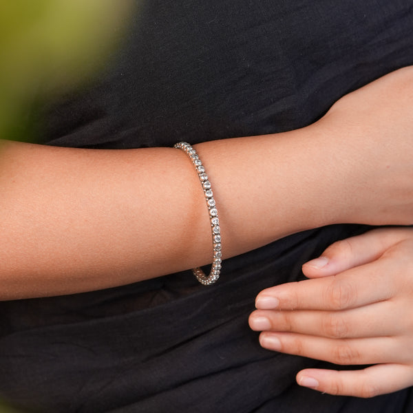 Silver Bangle with White CZ Stone
