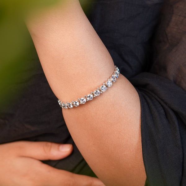 Silver Bangle with White CZ Stone