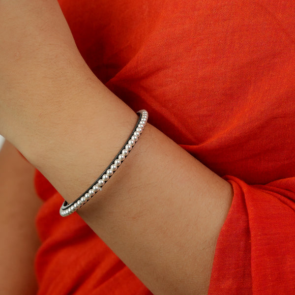 Oxidised Silver Pearl Bangle