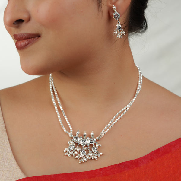 White CZ Tiny Tanmani Set with Pearls