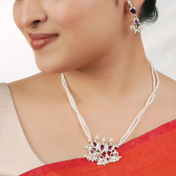 Pink CZ Tiny Tanmani Set with Pearls