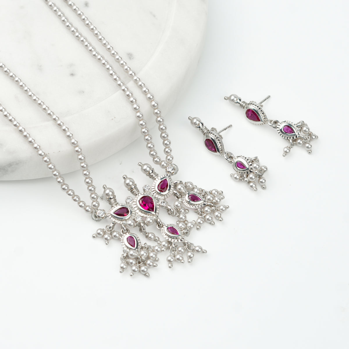 Pink CZ Tiny Tanmani Set with Pearls