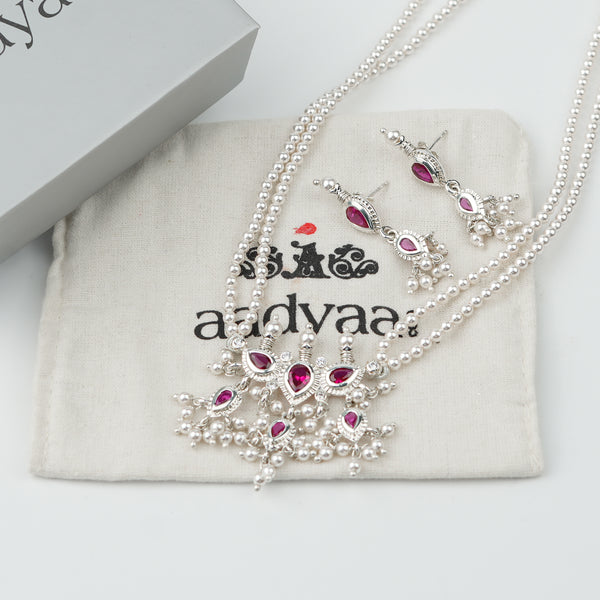 Pink CZ Tiny Tanmani Set with Pearls