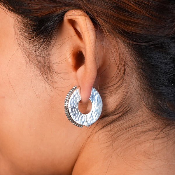 Silver Oxidised Hammered Hoops