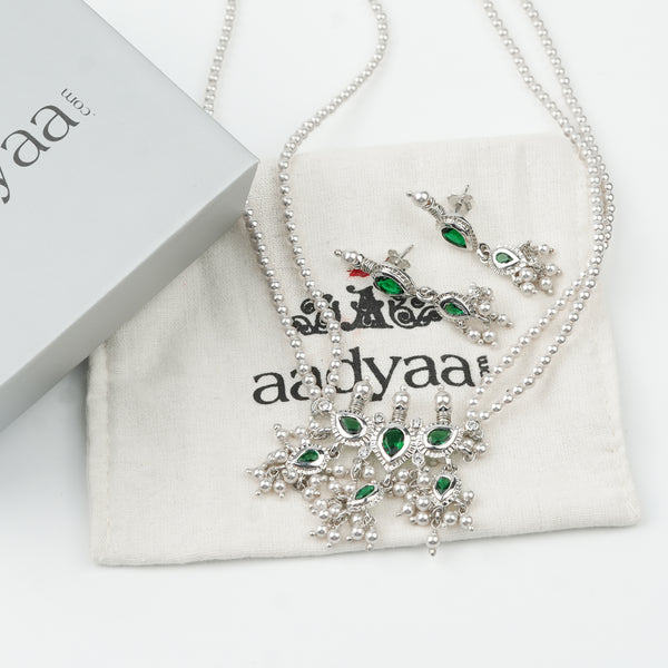 Green CZ Tiny Tanmani Set with Pearls