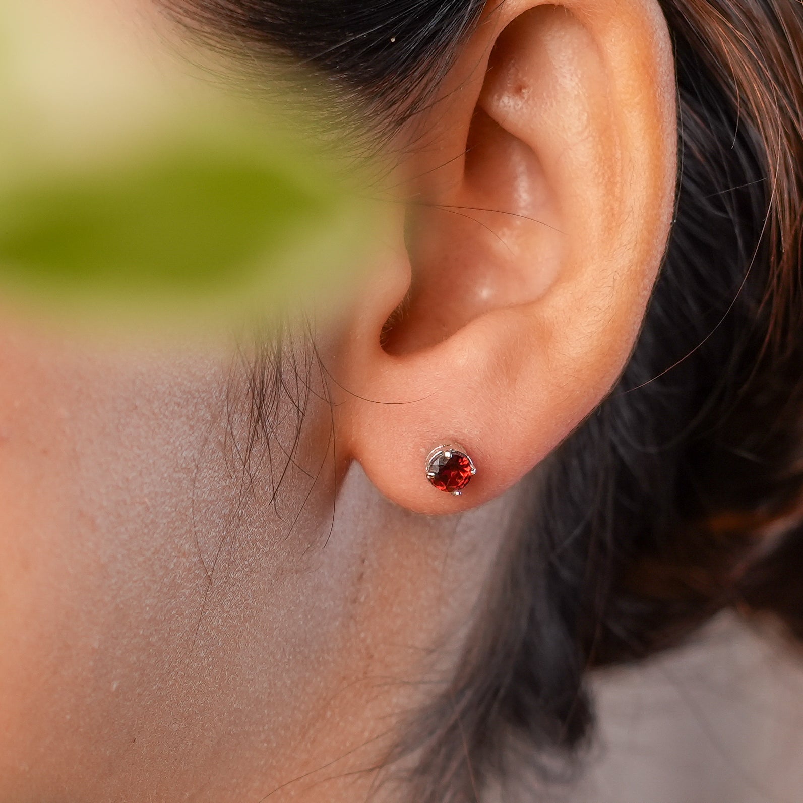 Silver Garnet Stud Earrings