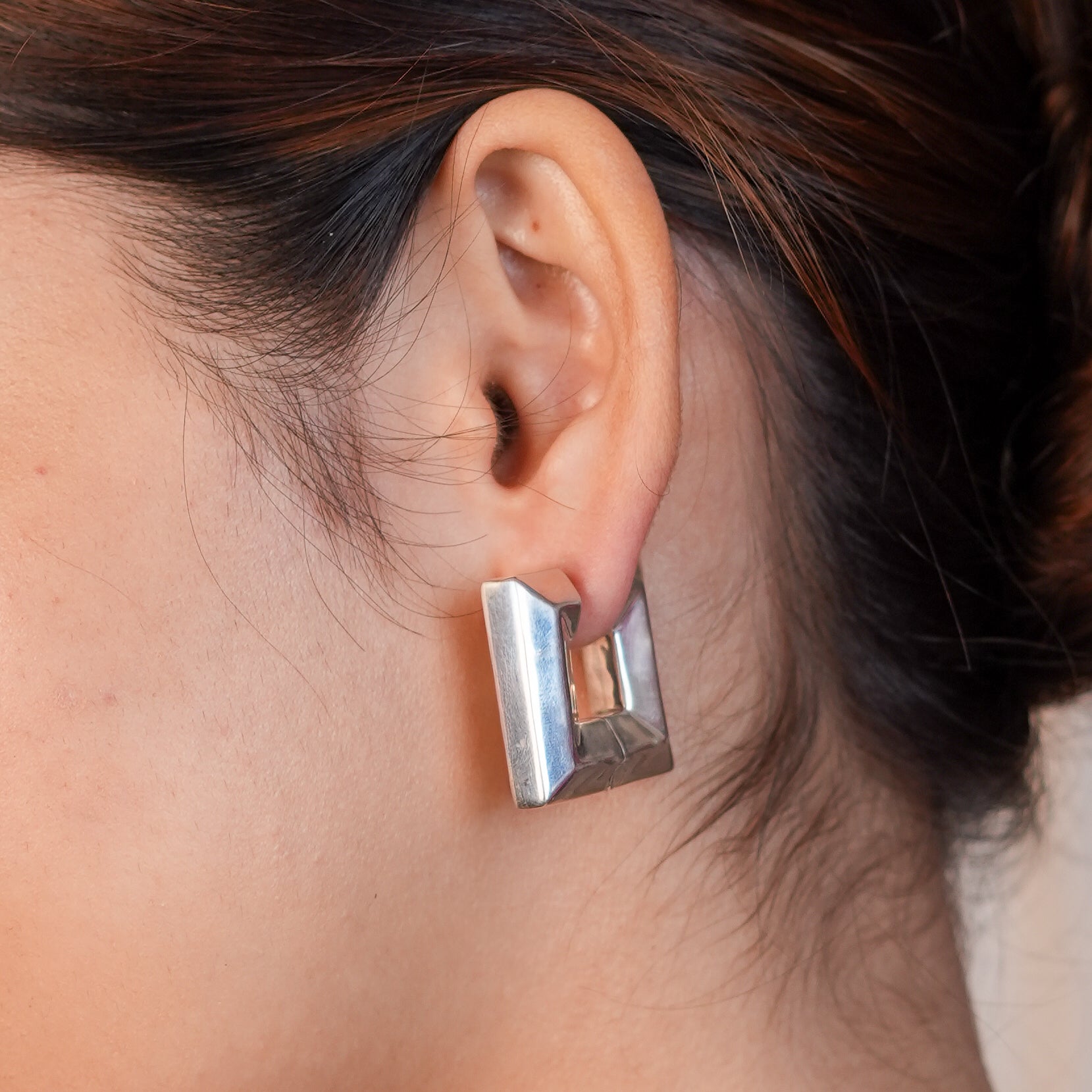 Silver Square Hoops