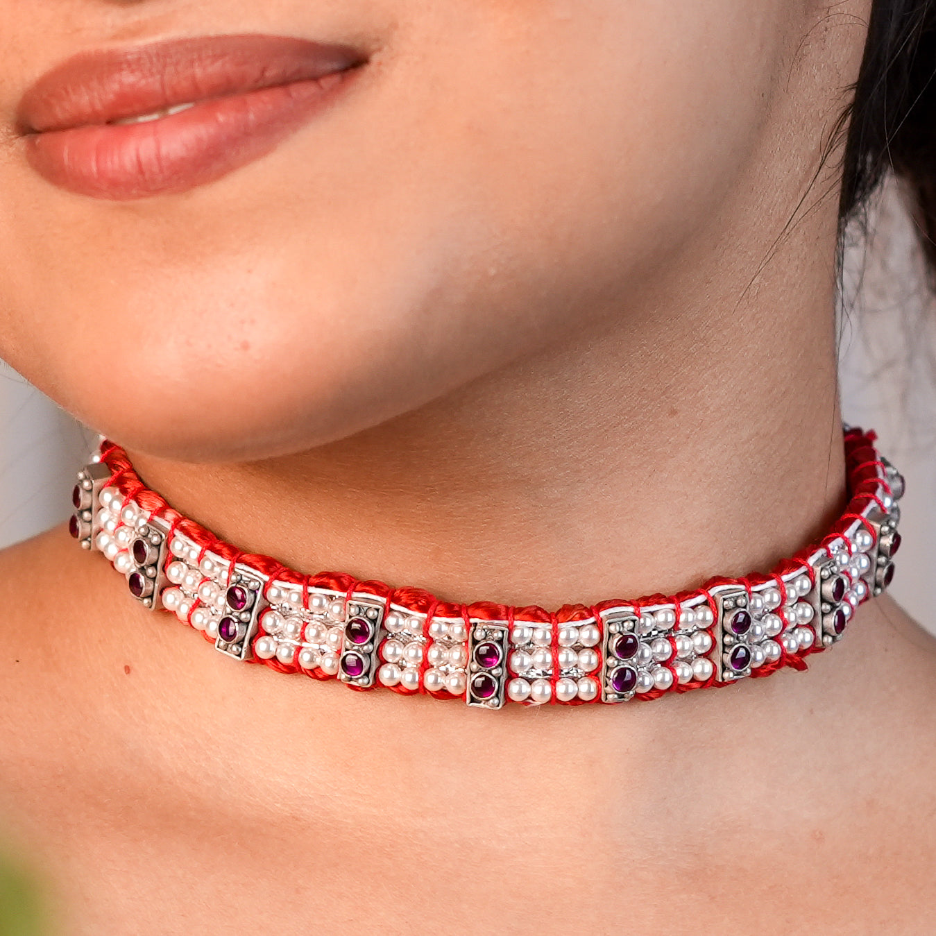 Silver Chinchpeti with Kempu Stones & Pearls – Big (Made to Order)
