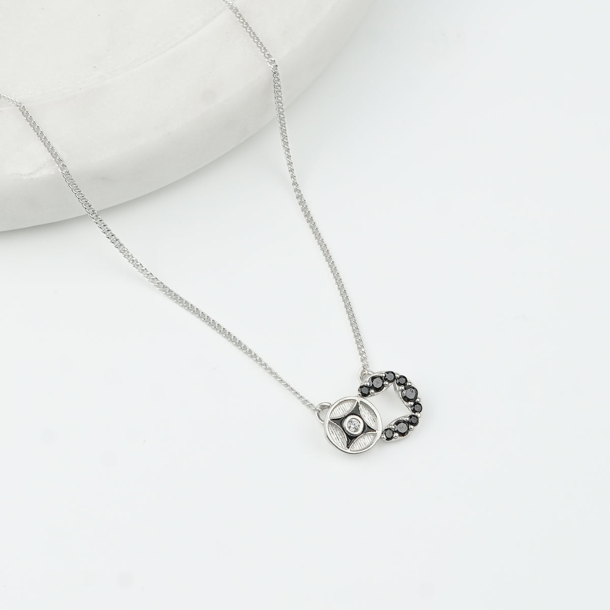 Silver Enamel & CZ Pendant Chain Mangalsutra