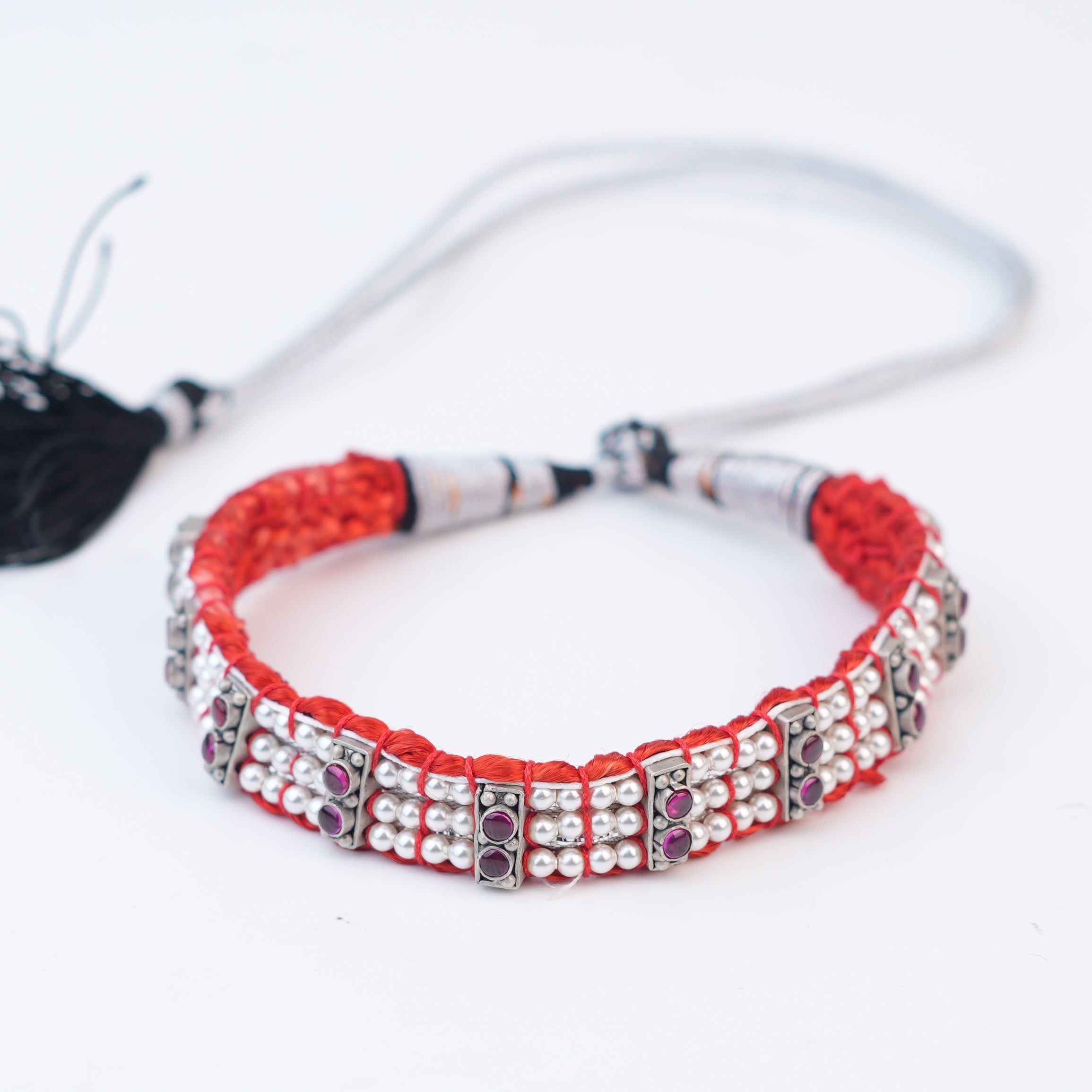 Silver Chinchpeti with Kempu Stones & Pearls – Big (Made to Order)