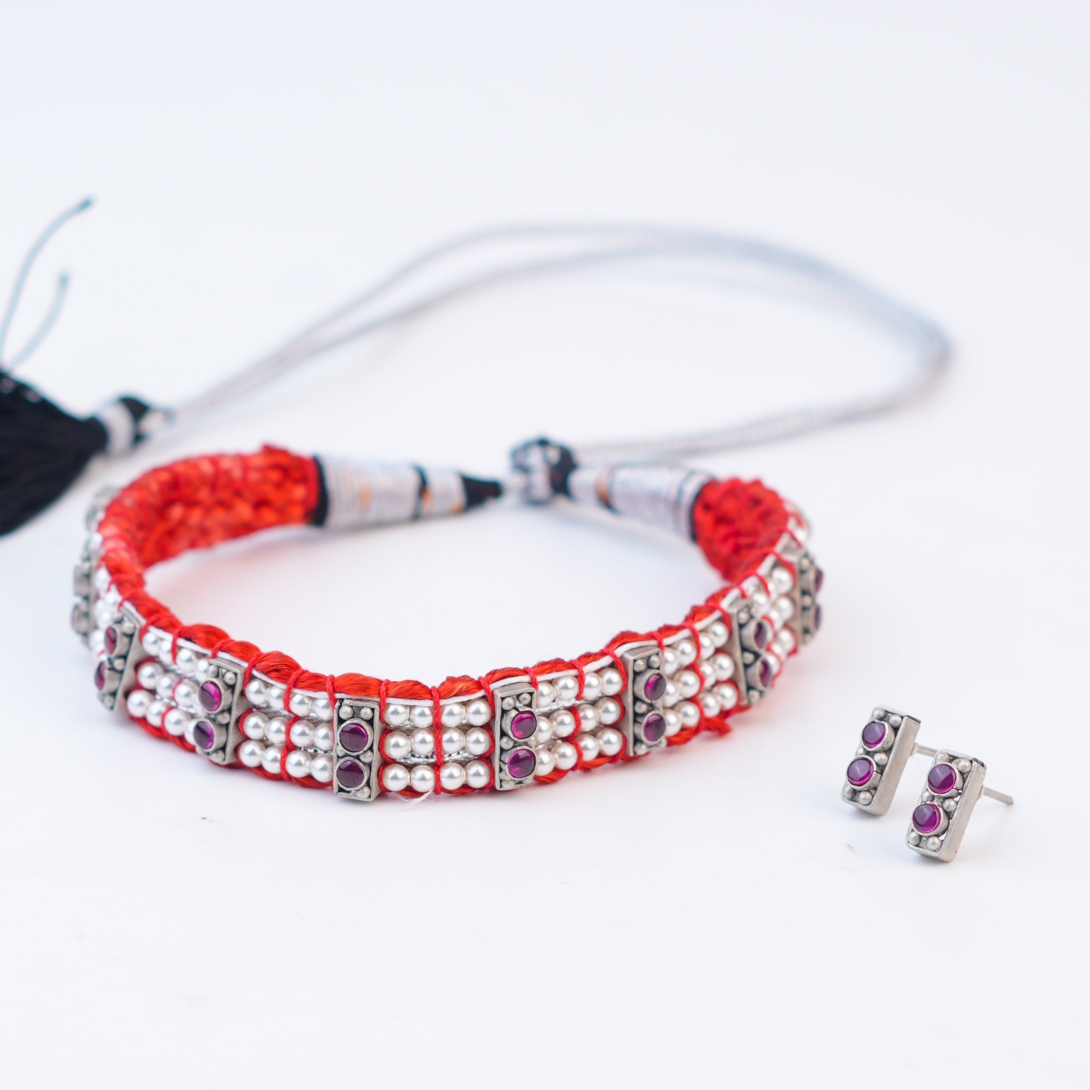 Silver Chinchpeti with Kempu Stones & Pearls – Big (Made to Order)