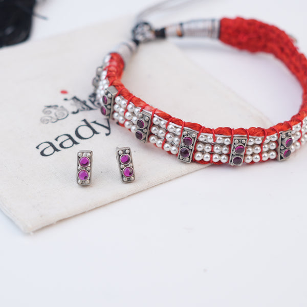 Silver Chinchpeti with Kempu Stones & Pearls – Big (Made to Order)
